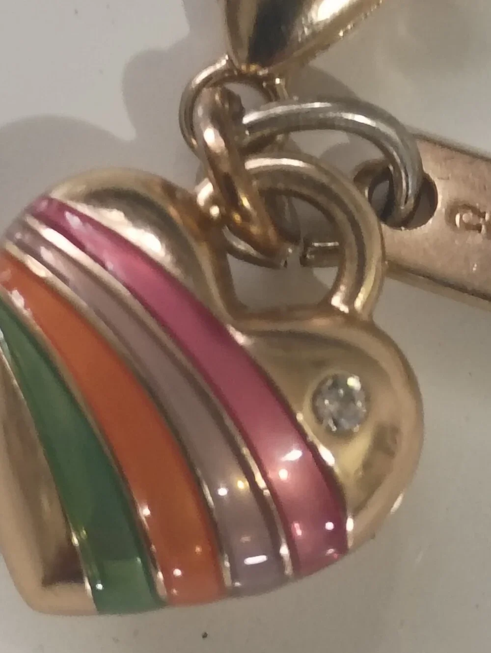 Coach Gold-Tone Heart Charm with Pink, Orange & Green Enamel